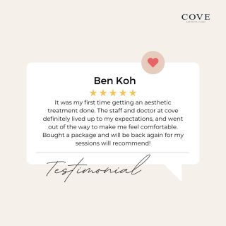Image 30: Thank you so much for trusting Cove with your first aesthetic treatment. We're so happy the staff and doctor made you feel comfortable and confident throughout the process. We can't wait to see you back for your next session! 💖 Book your first appointment with us! Wheelock ☎️ 6734 6531 / 8082 0998 (Call/Whatsapp) 📍Wheelock Place #04-07 Guoco Tower ☎️ 8339 3518 (Call/Whatsapp) 📍 7 Wallich Street, #B1-14, Singapore 078884 #CoveAesthetics #DoctorKnowsBest #sgaestheticclinic #selflove #singaporeaestheticclinic #skincare #CoveClientLove #ThankfulForYou